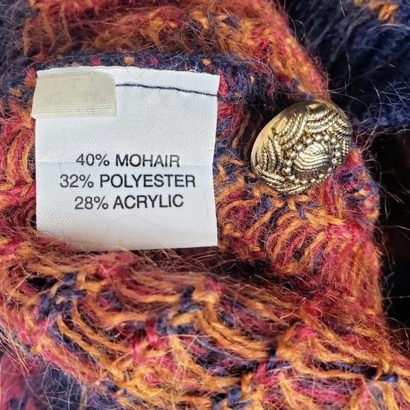 Vintage Pitlochry Scottish Mohair Floral Cardigan Size Large Navy Blue Buttons - Picture 10 of 11